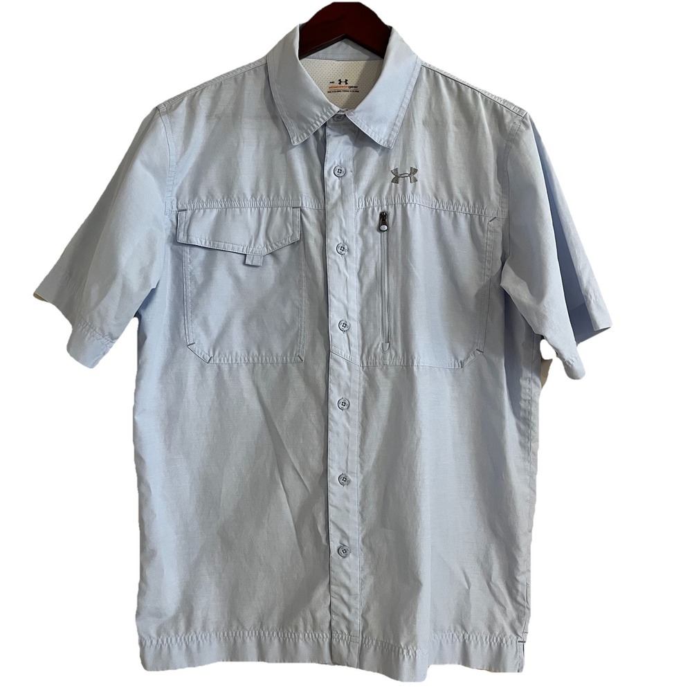 Under Armour Vented Fishing Shirt Mens M All Season Gear Light Blue Short Sleeve